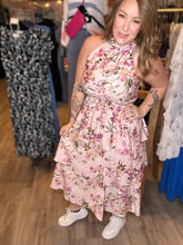 Load image into Gallery viewer, Pink Floral Multi Ruffle Maxi Dress