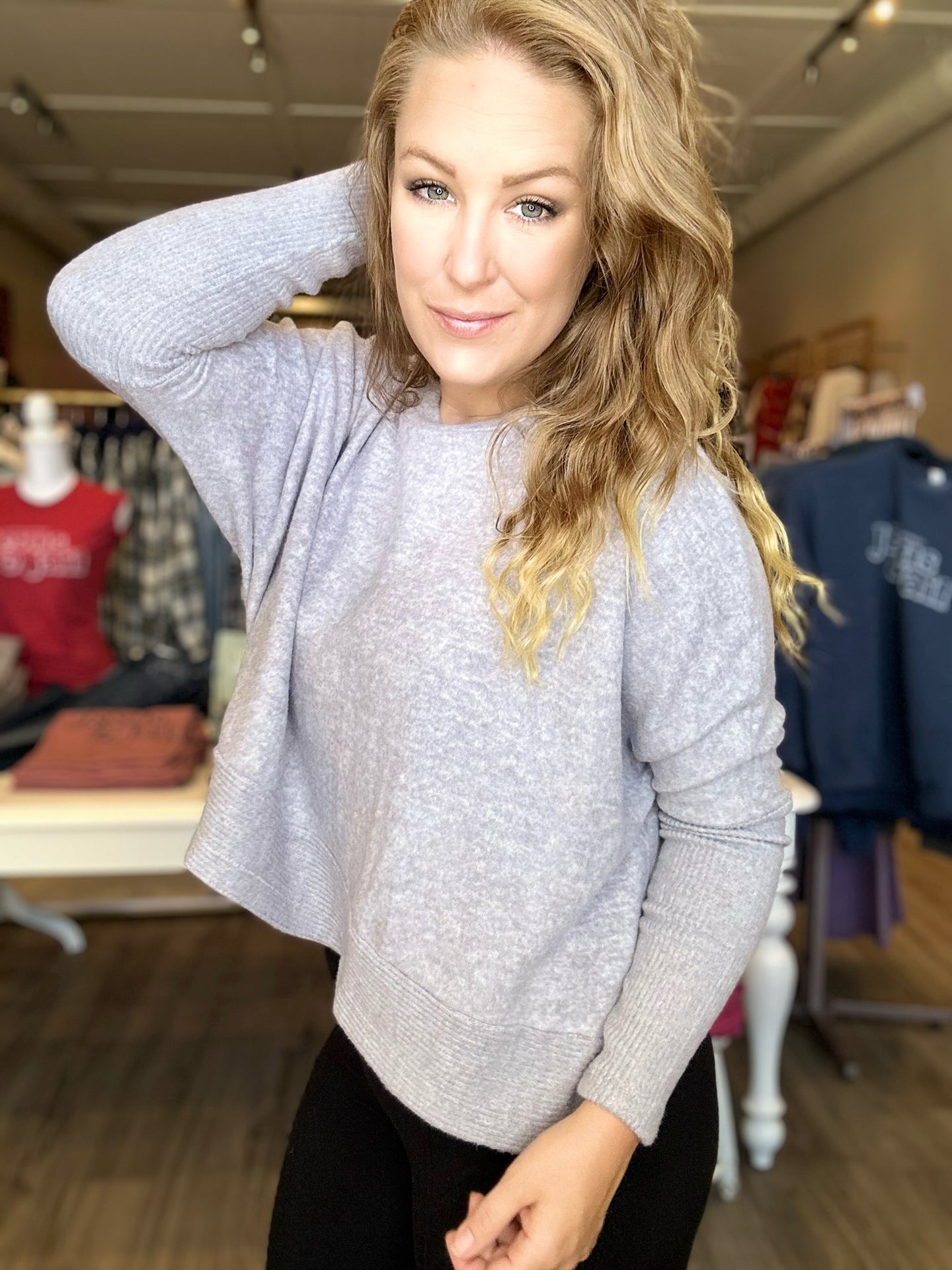 Grey Brushed Dolman Sweater