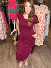 Load image into Gallery viewer, Burgundy Short Sleeve Maxi Dress