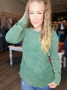 Green Washed Long Sleeve Top