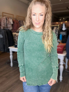 Green Washed Long Sleeve Top