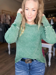 Green Washed Long Sleeve Top