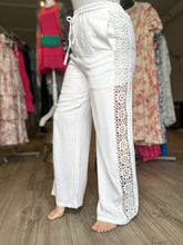 Load image into Gallery viewer, White Lace Trim Wide Leg Pants