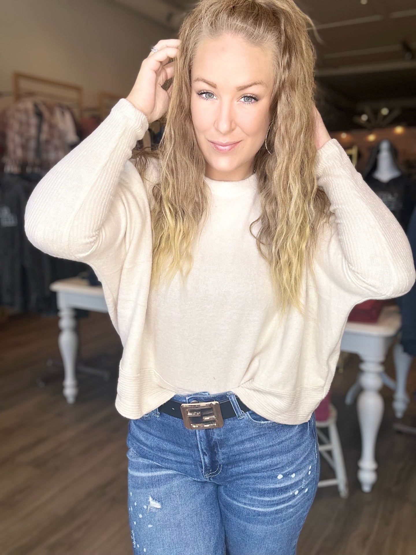 Sand Beige Brushed Dolman Sweater