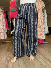 Load image into Gallery viewer, Navy Wide Leg Patterned Pants
