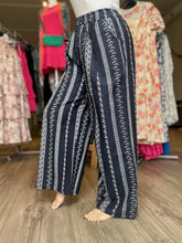 Load image into Gallery viewer, Navy Wide Leg Patterned Pants