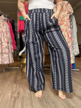 Load image into Gallery viewer, Navy Wide Leg Patterned Pants