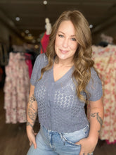 Load image into Gallery viewer, Denim Blue Short Sleeve Crochet Cardigan