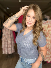 Load image into Gallery viewer, Denim Blue Short Sleeve Crochet Cardigan