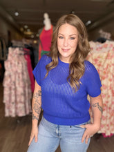 Load image into Gallery viewer, Cobalt Blue Open Knit Dolman Top