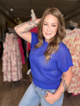 Load image into Gallery viewer, Cobalt Blue Open Knit Dolman Top