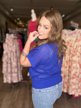 Load image into Gallery viewer, Cobalt Blue Open Knit Dolman Top