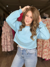 Load image into Gallery viewer, Blue Cropped Mineral Wash Sweatshirt