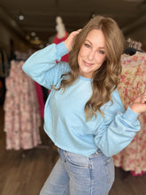 Load image into Gallery viewer, Blue Cropped Mineral Wash Sweatshirt