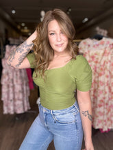 Load image into Gallery viewer, Olive Sweetheart Ruched Bodysuit