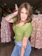 Load image into Gallery viewer, Olive Sweetheart Ruched Bodysuit