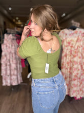 Load image into Gallery viewer, Olive Sweetheart Ruched Bodysuit