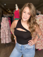 Load image into Gallery viewer, Black Cut Out One Shoulder Bodysuit