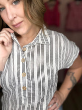 Load image into Gallery viewer, Black Stripe Collared Short Sleeve Top