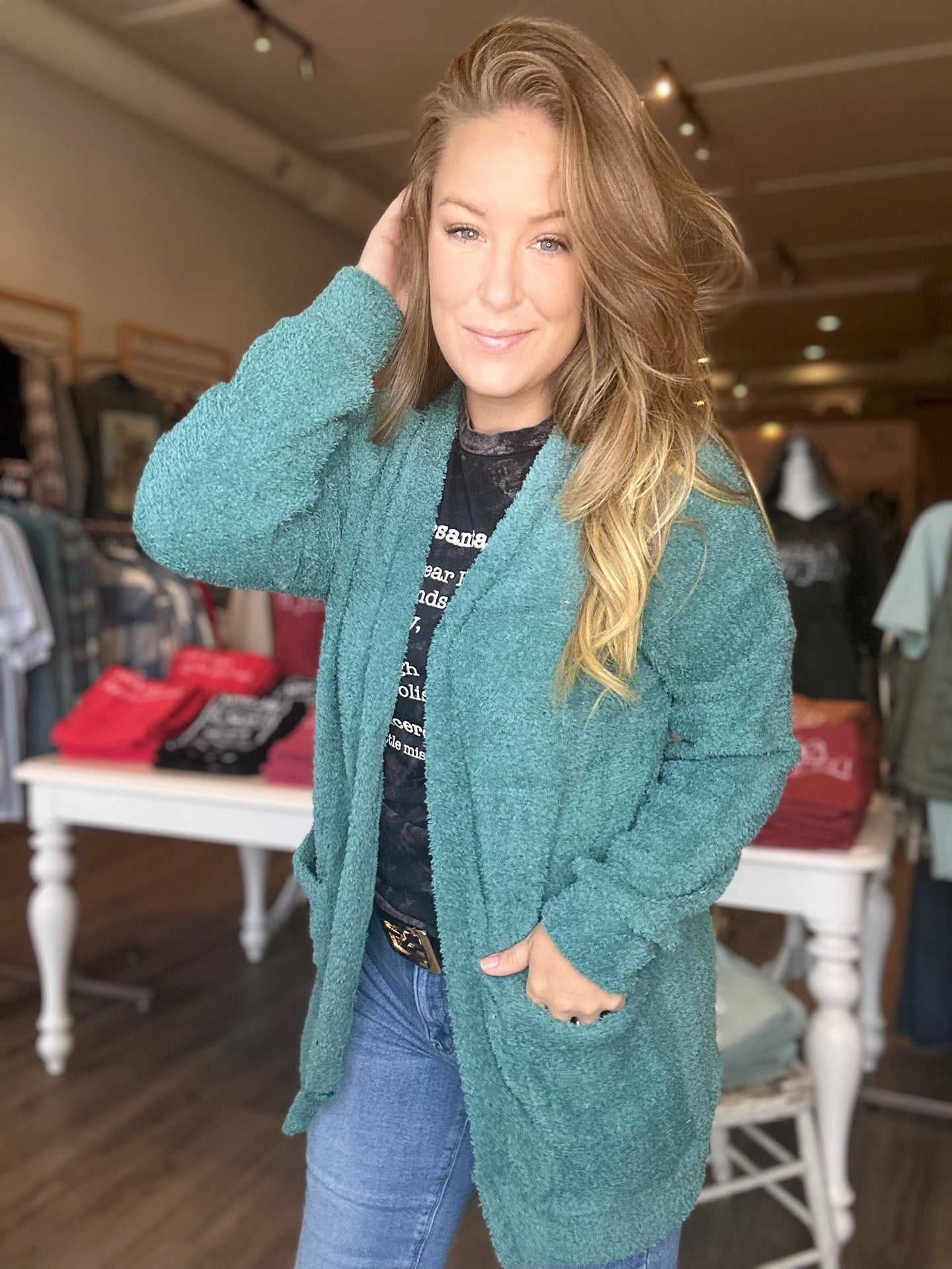 Teal Double Pocket Cardigan