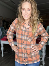 Load image into Gallery viewer, Rust Plaid Roll Up Sleeve Top