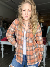Load image into Gallery viewer, Rust Plaid Roll Up Sleeve Top