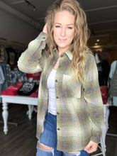 Load image into Gallery viewer, Olive Pocketed Plaid Shacket