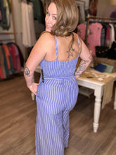 Load image into Gallery viewer, Blue &amp; White Striped Wide Leg Jumpsuit