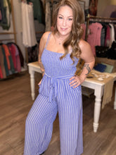 Load image into Gallery viewer, Blue &amp; White Striped Wide Leg Jumpsuit