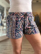 Load image into Gallery viewer, Navy Printed Tie Waist Shorts
