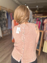 Load image into Gallery viewer, Taupe Mineral Wash Button Back Top