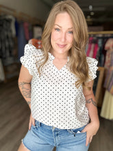 Load image into Gallery viewer, White Polka Dot Ruffle Sleeve Top
