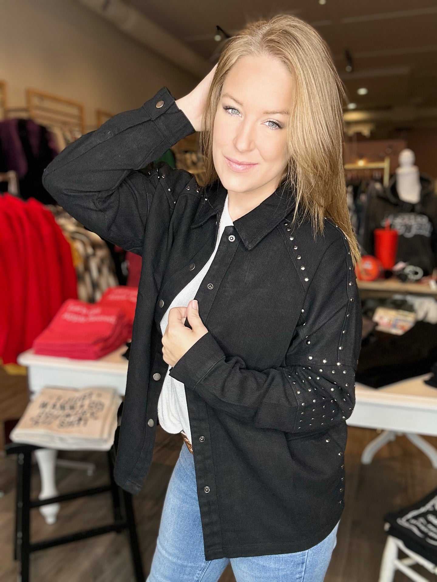 Studded Black Twill Jacket