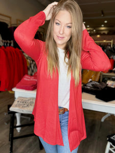 Red Open Knit Cardigan