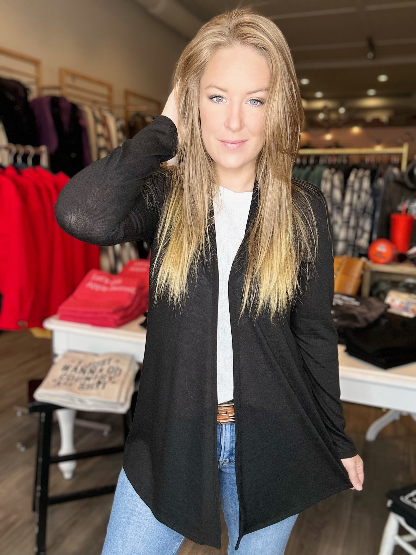 Black Open Knit Cardigan