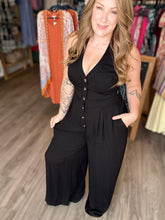 Load image into Gallery viewer, Black Halter Button Front Jumpsuit