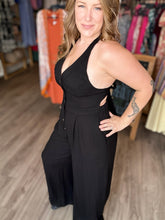 Load image into Gallery viewer, Black Halter Button Front Jumpsuit