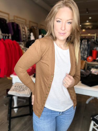 Tan Snap Button Cardigan