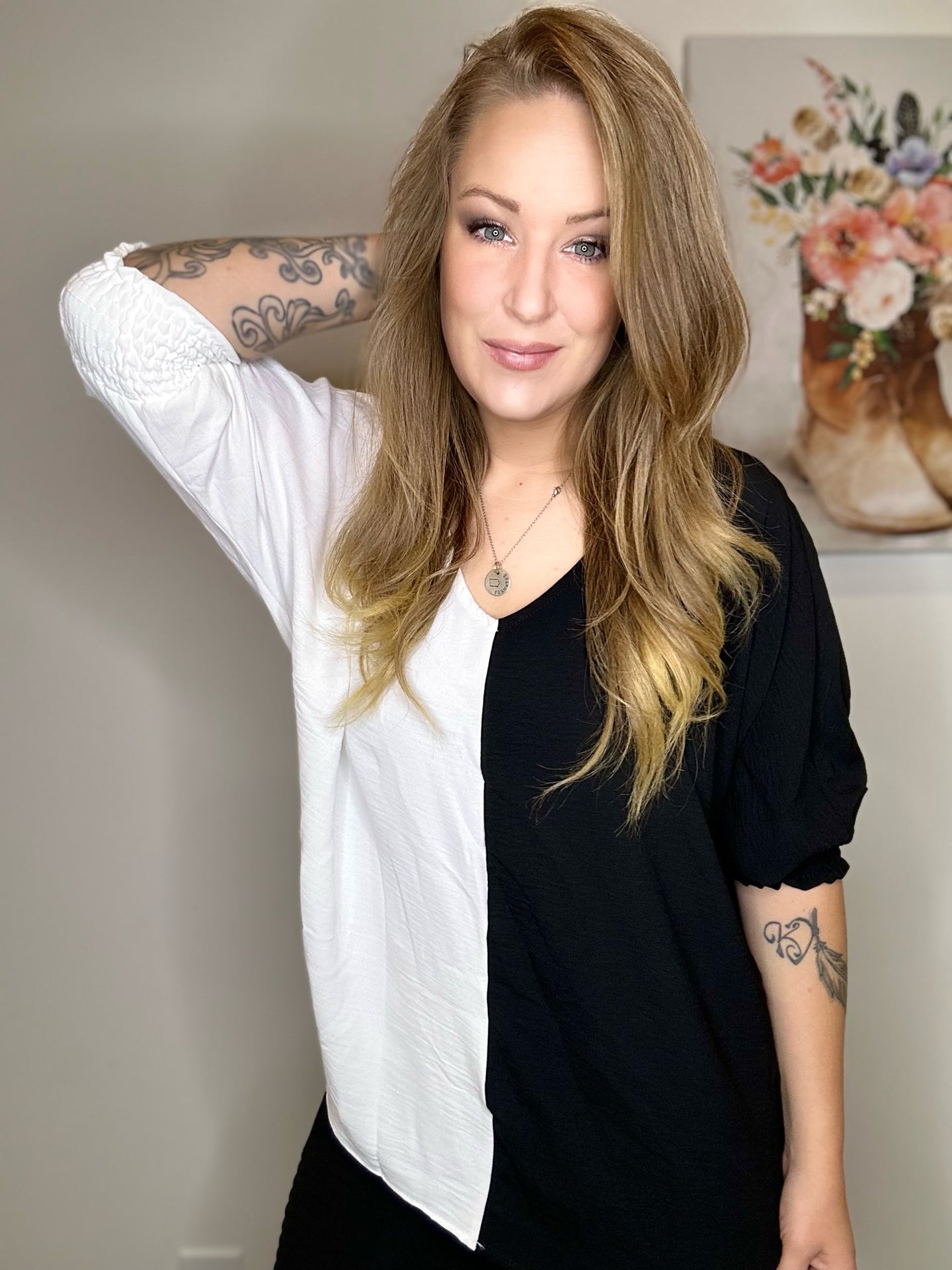 White Color Block Blouse