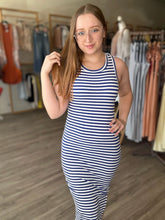 Load image into Gallery viewer, Blue Striped Ribbed Tank Dress