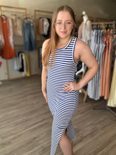 Load image into Gallery viewer, Blue Striped Ribbed Tank Dress