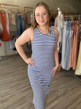Load image into Gallery viewer, Blue Striped Ribbed Tank Dress