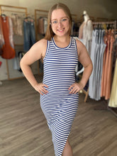 Load image into Gallery viewer, Blue Striped Ribbed Tank Dress