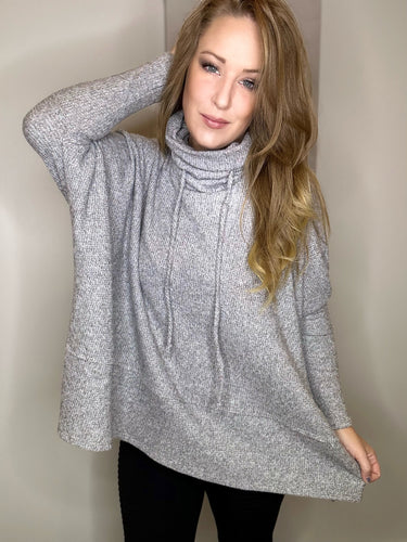 Grey Thermal Drawstring Neck Top