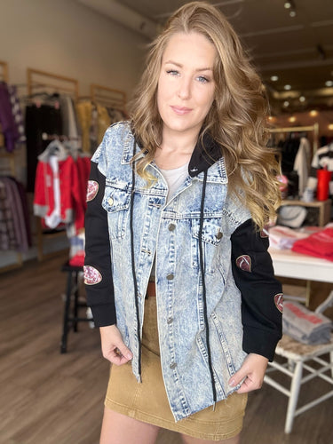 Denim Football Sleeve Jacket