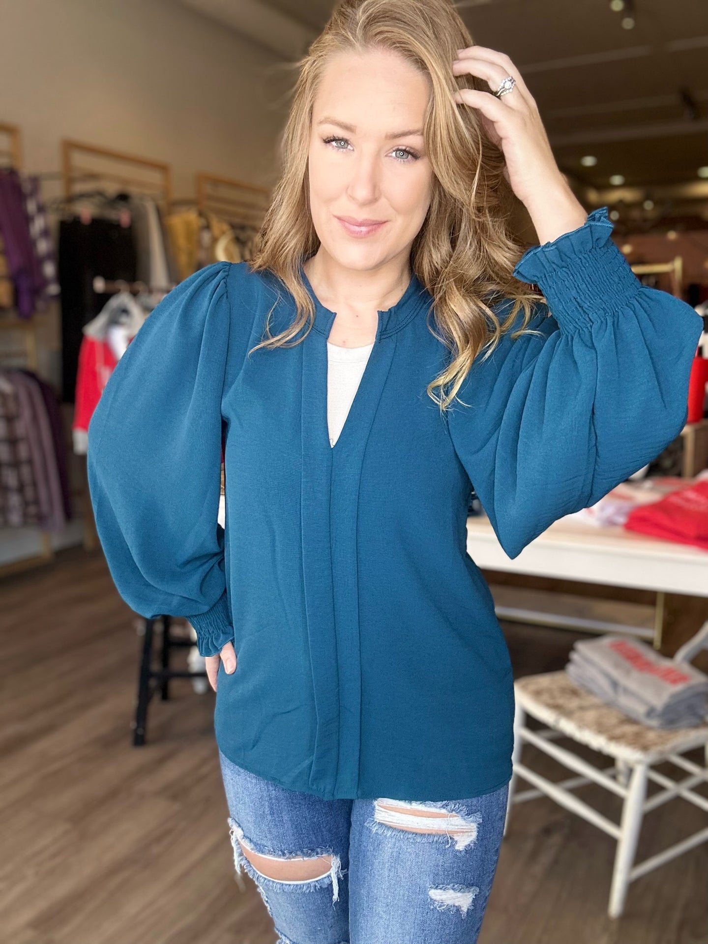 Teal Long Sleeve Blouse