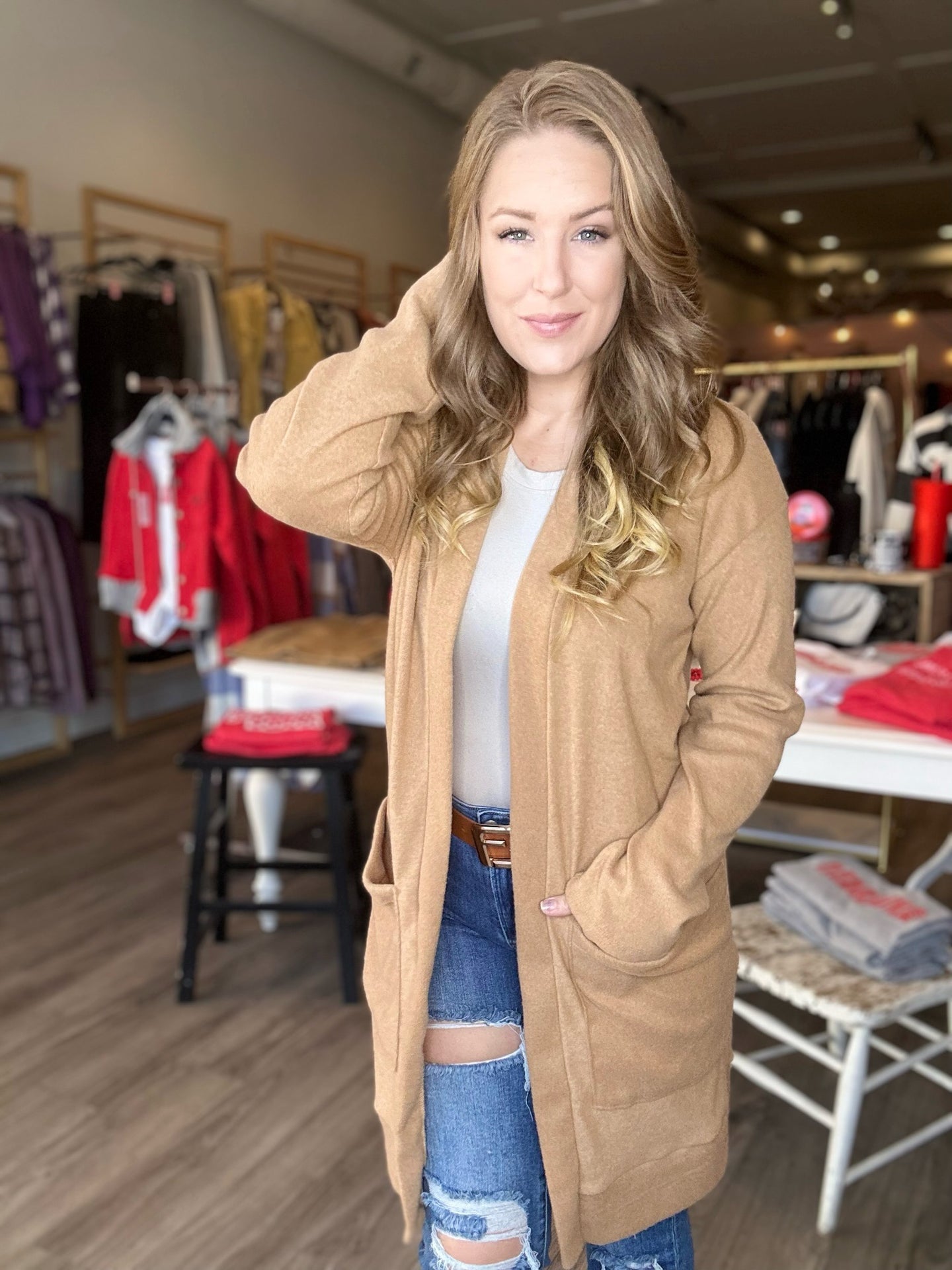 Camel Brushed Knit Cardigan