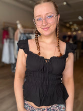 Load image into Gallery viewer, Black Sweetheart Front Tie Top