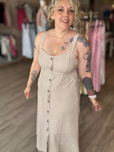 Load image into Gallery viewer, Khaki Stripe Buttoned Sleeveless Dress