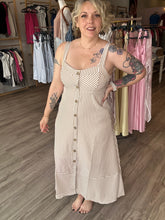 Load image into Gallery viewer, Khaki Stripe Buttoned Sleeveless Dress